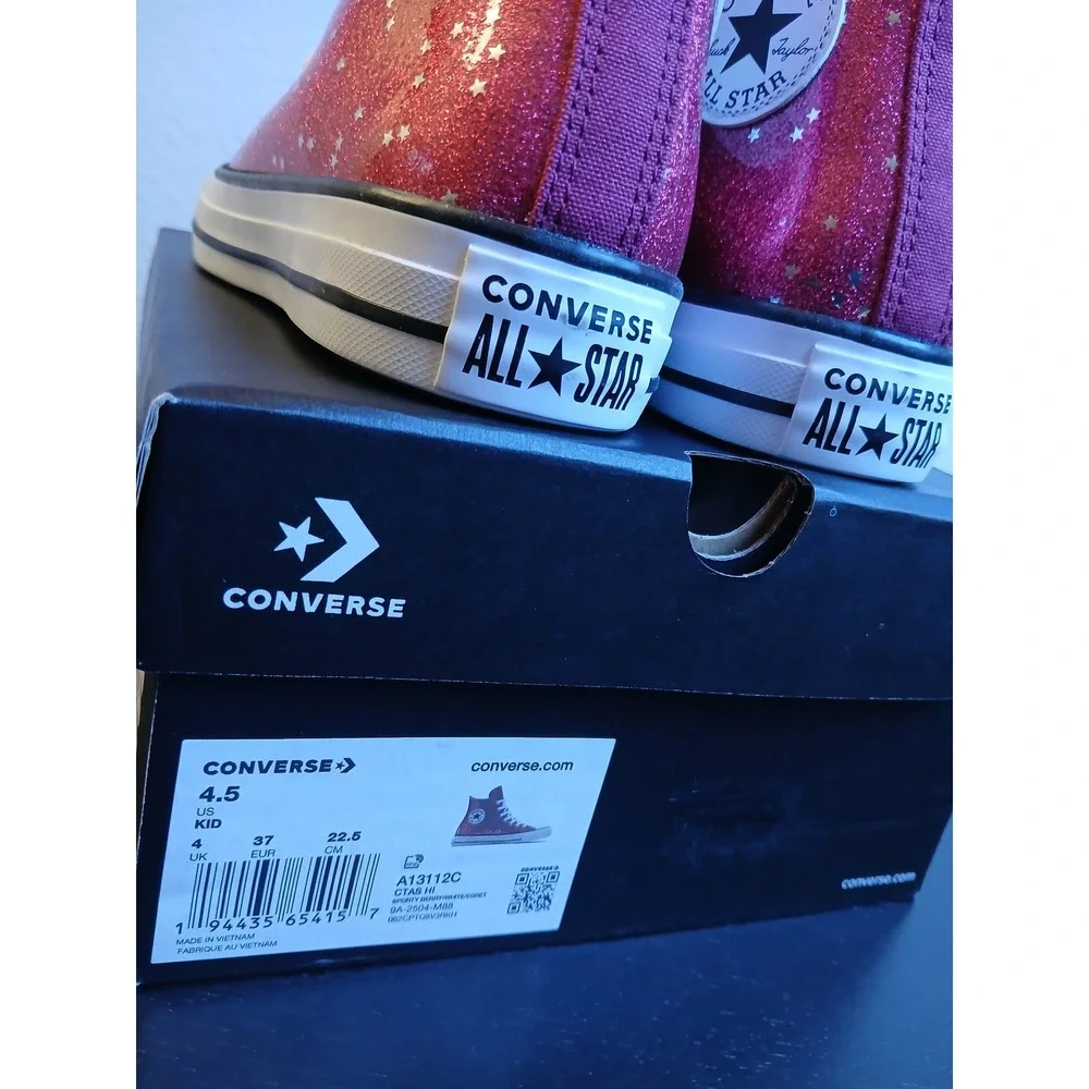 Converse Chuck Taylor All Star Hi Glitter Star Sporty Berry Pink Big Kid 4.5 NEW